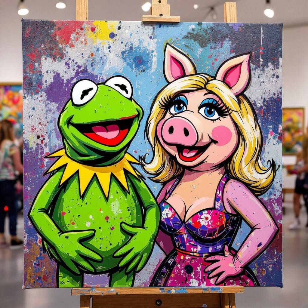 Kermit and Miss Piggy in Vibrant Splatter Art