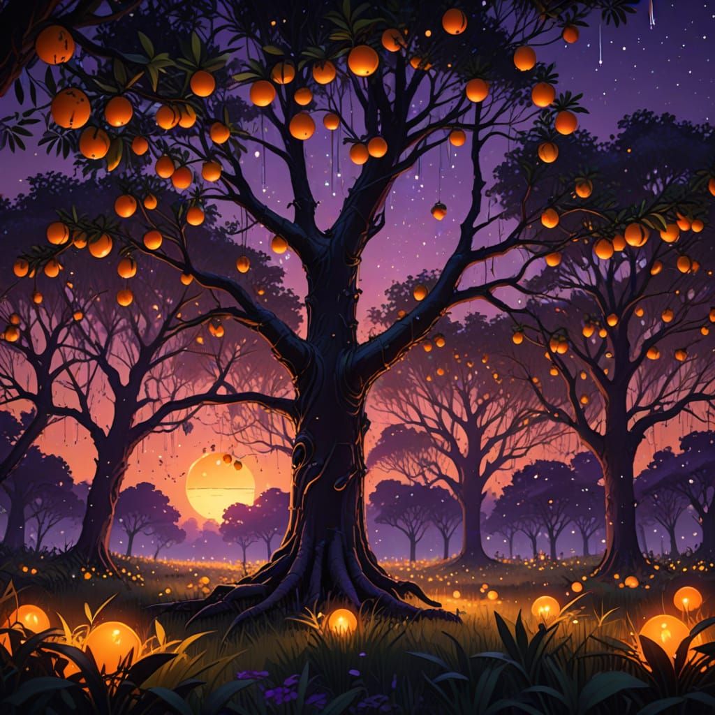 Surreal Sunset Grove in Vibrant Fantasy Style