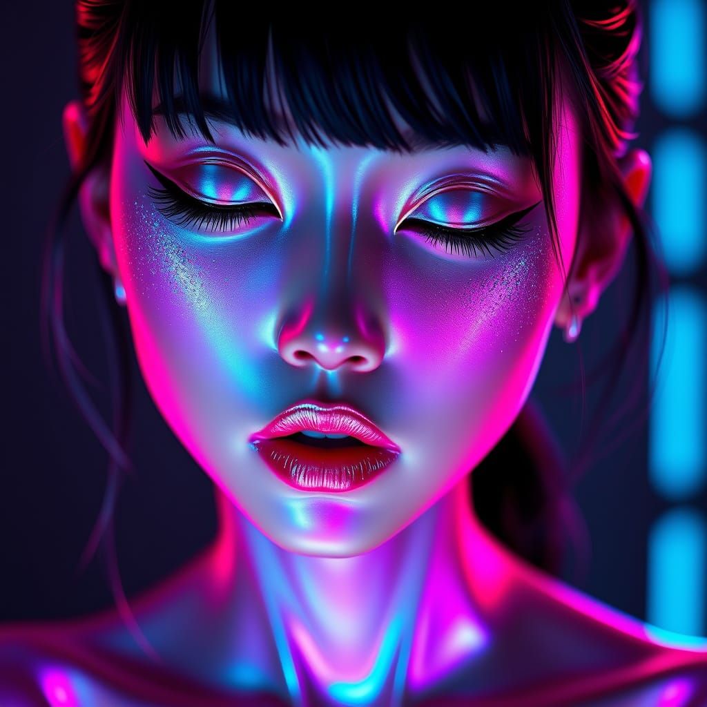 Cyberpunk Android Goddess with 80's Glam Makeup