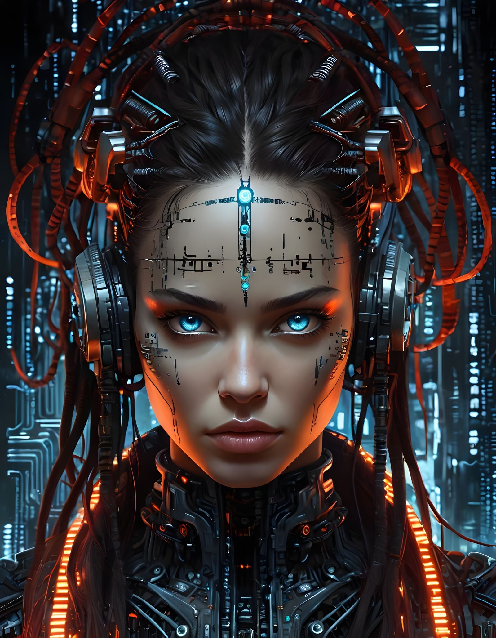 Futuristic Portrait: Woman with Biomechanical Headpiece