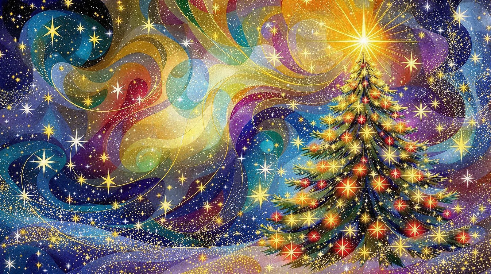 Whimsical Christmas Tree in Stained Glass Dreamscapes