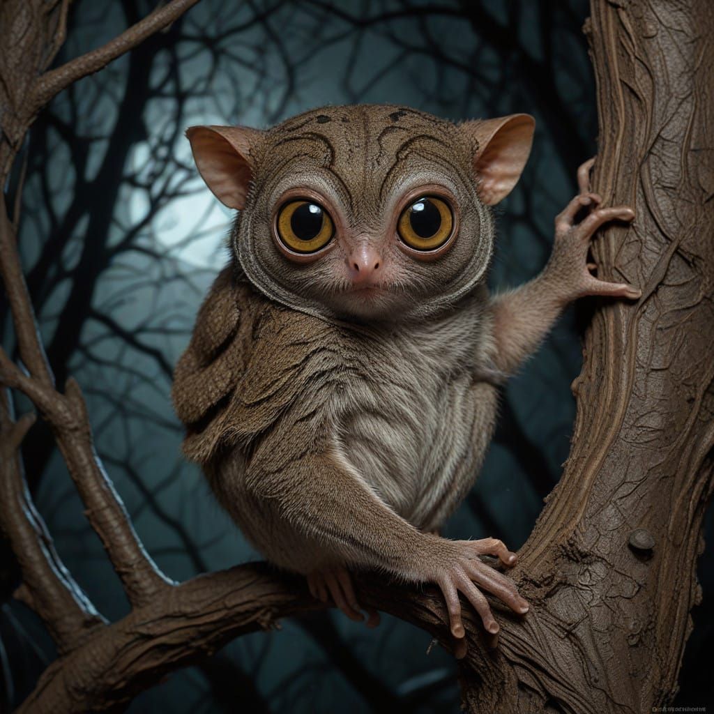 Ethereal Nocturnal Tarsier in Gothic Horror Art