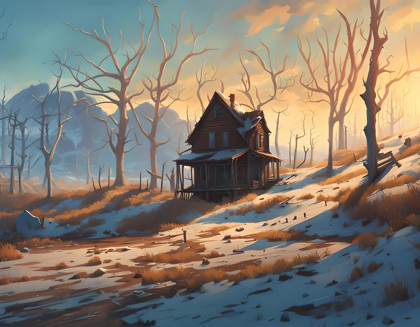 Abandoned House on Winter Day: Digital Matte Painting