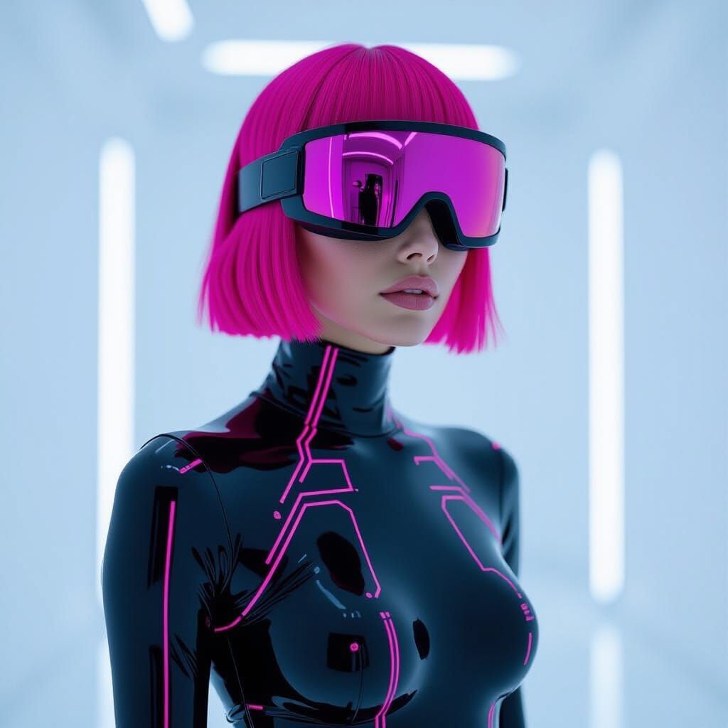 Androgynous Figure with Pink Hair in Futuristic Style