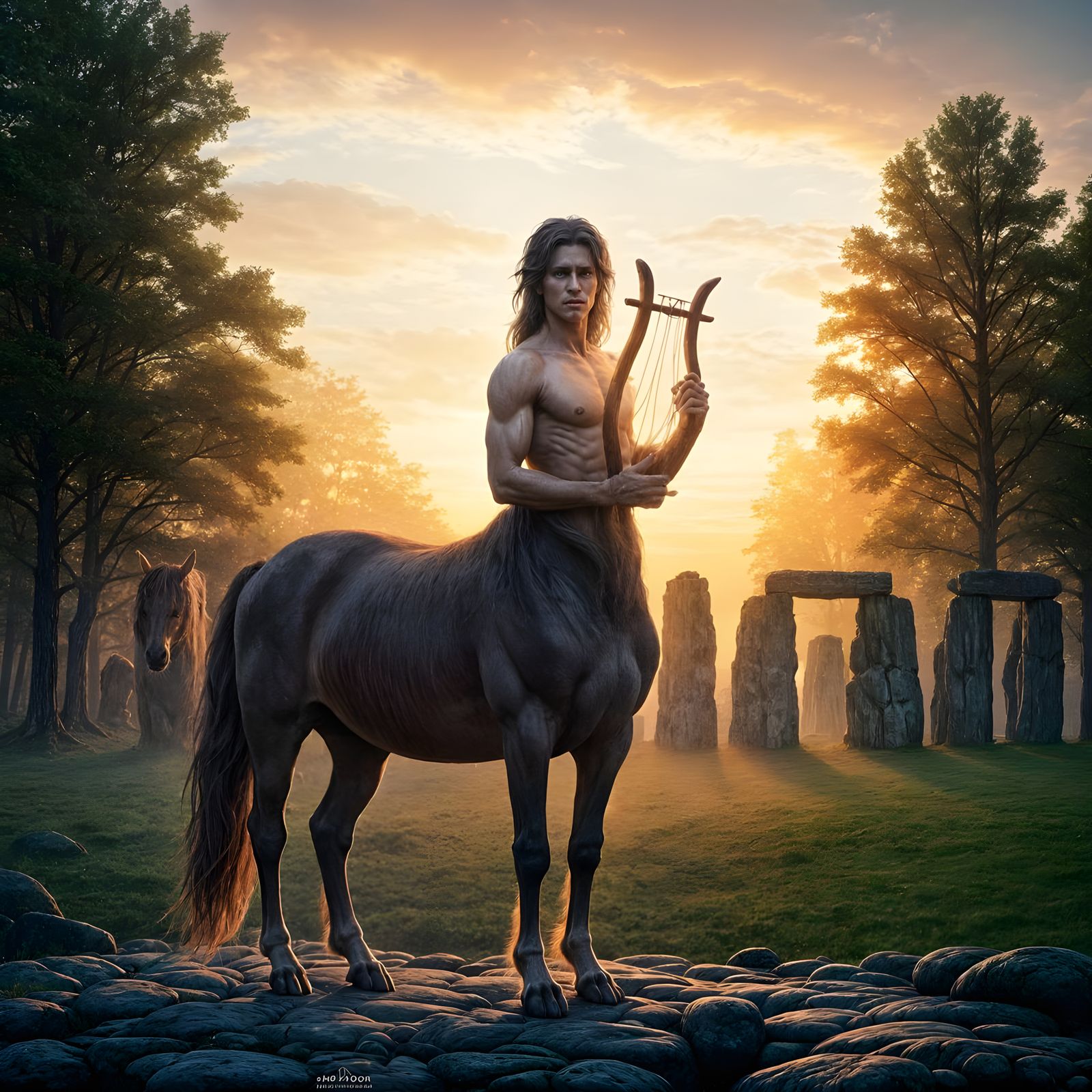 Centaur Playing Music at Stonehenge in 3D