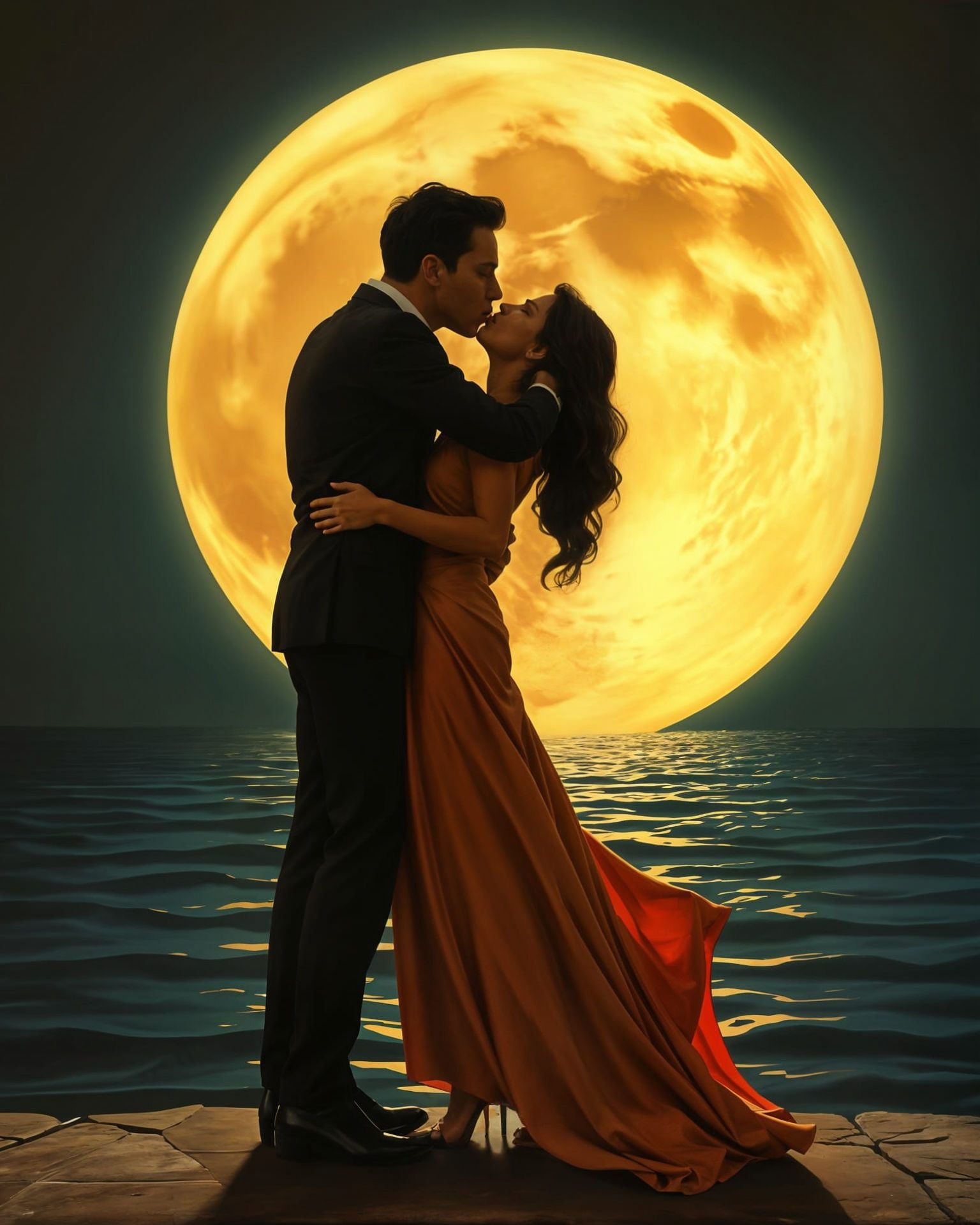 Moonlit Kiss: Renaissance-Inspired Surrealism