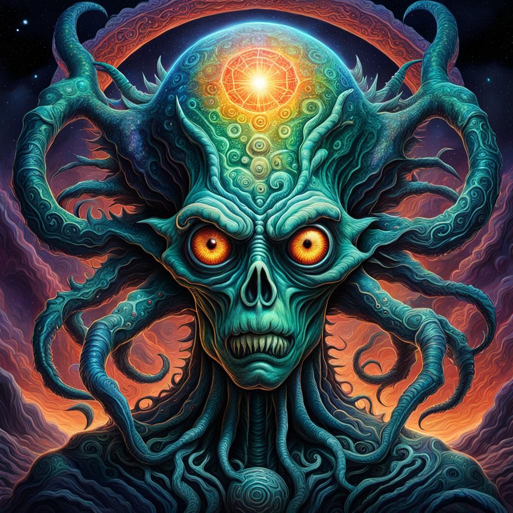 Demonic Lovecraftian Extraterrestrial in Cosmic Illustration