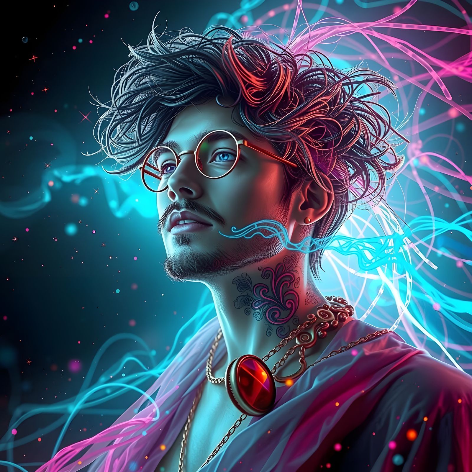 Glowing Portrait of a Wind Dancer in Cyberpunk Holographic S...