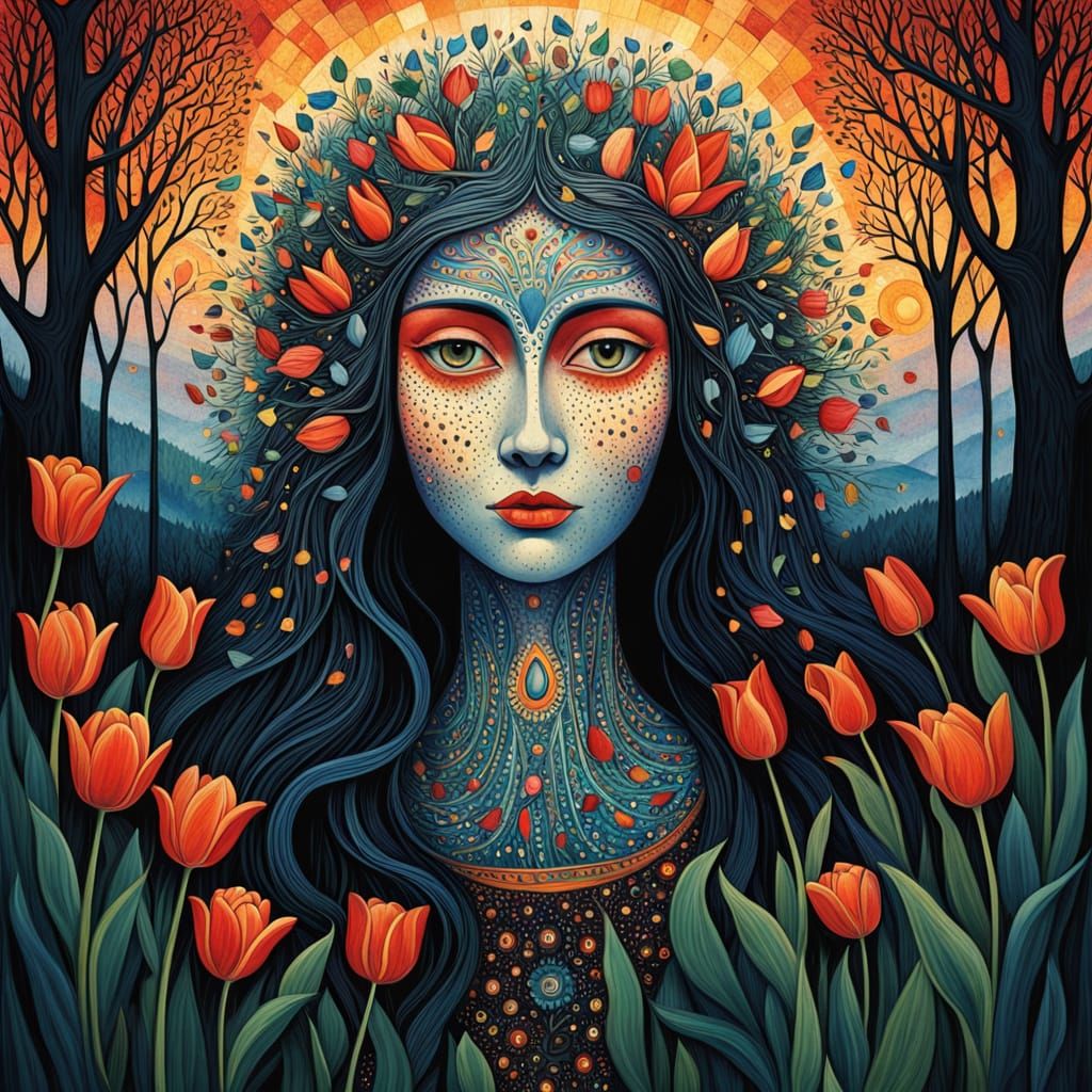 Ethereal Goddess of the Seasons in Whimsical Surreal Sculptu...