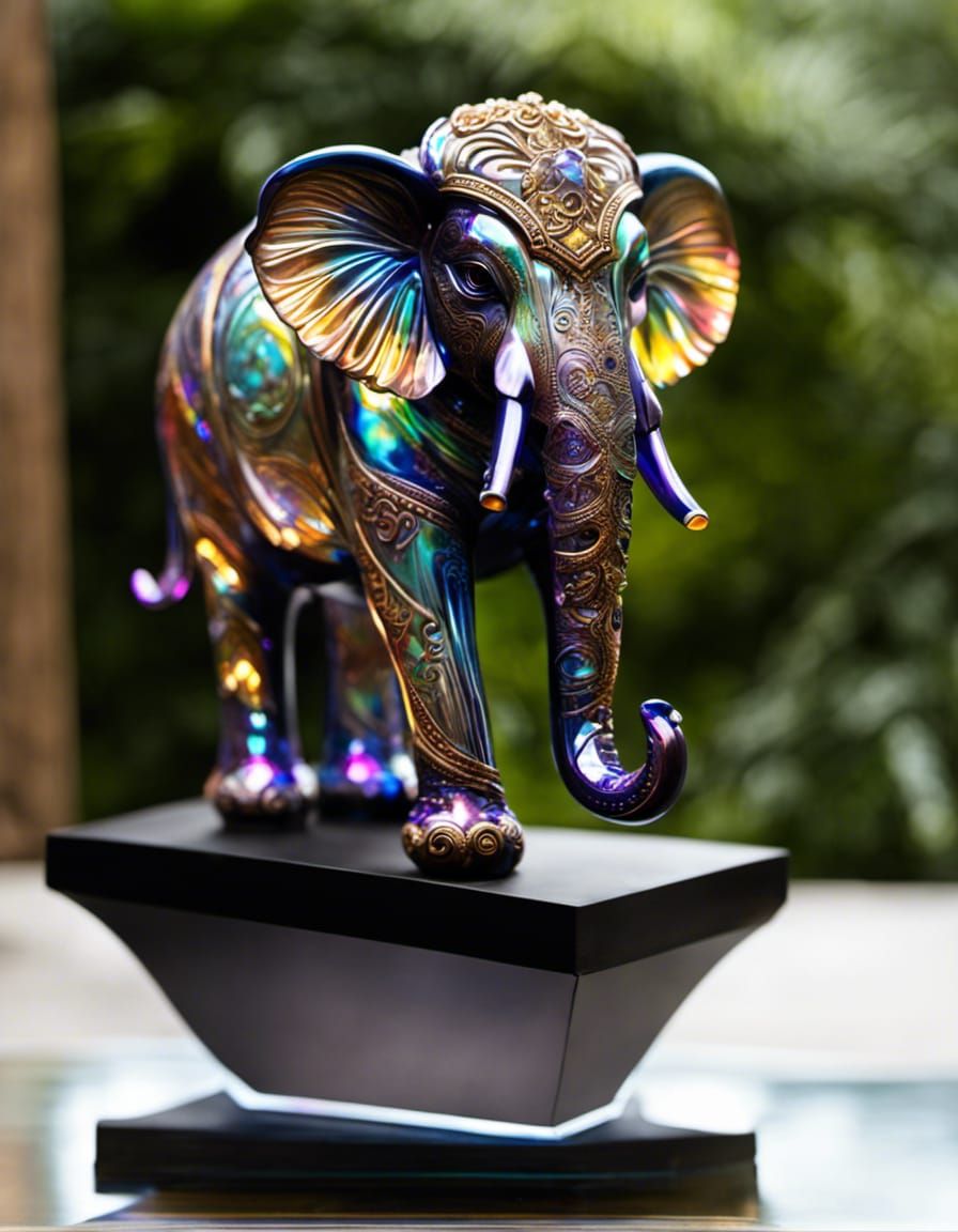 Holographic Glass Elephant Goddess Sculpture