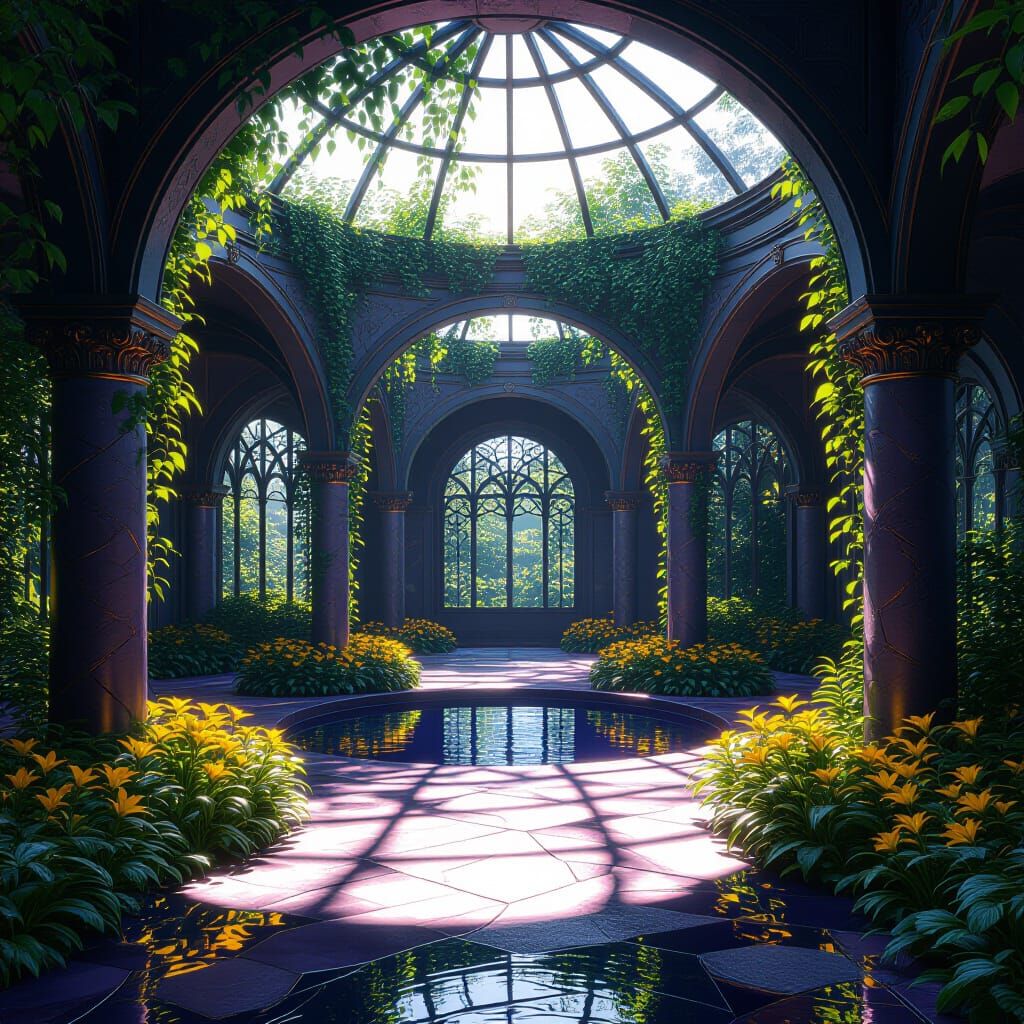 Secret Garden of Peace in Dark Fantasy Style