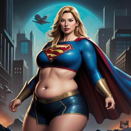 Curvy Supergirl in Comic Book Art Style