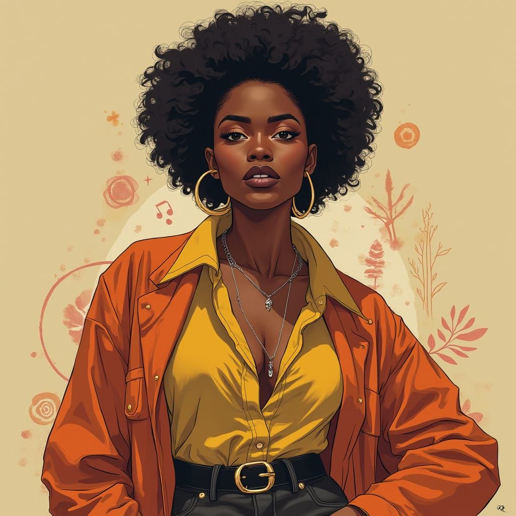 Confident African American Woman in Modern Fantasy Art
