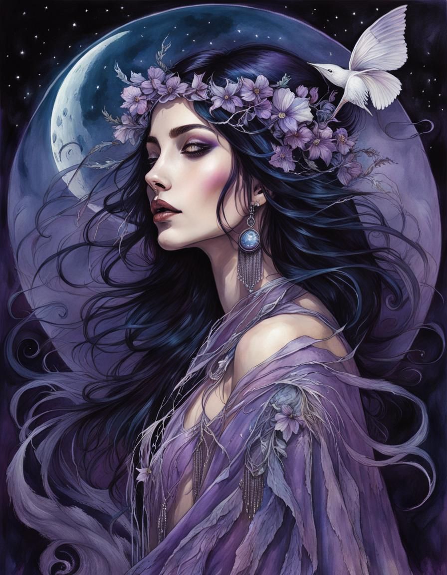 Dream Witch Portrait with Moonlit Ipomoea Alba