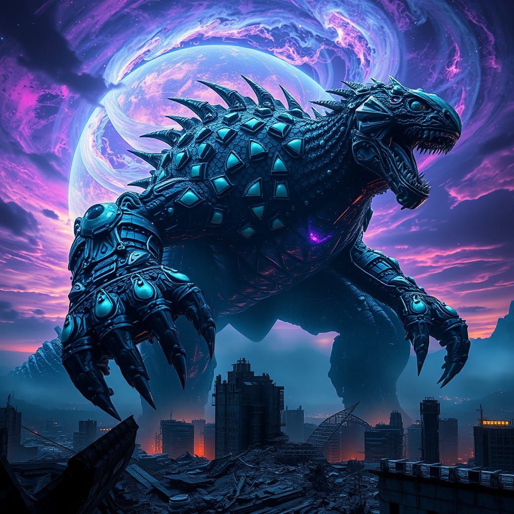 Mechanized Kaiju Dominates Dystopian Earthscape