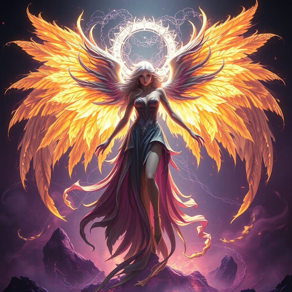 Majestic Seraphim Emma in Dark Fantasy Art Nouveau