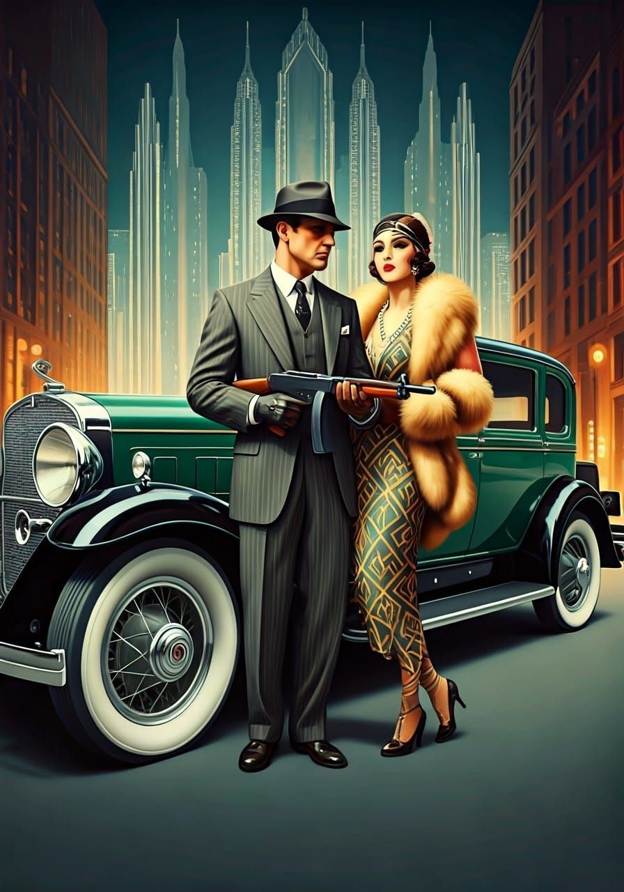 Mobster and Moll in Art Deco Style