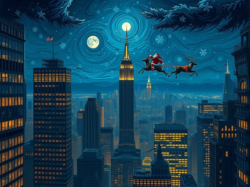 Surreal Nightscape of New York City in Impressionist Style