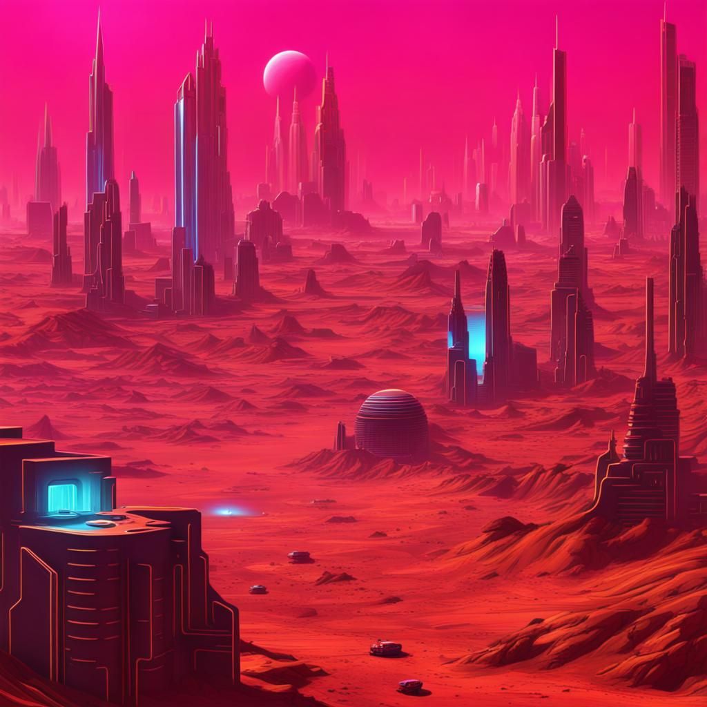 Vibrant Neon City on Mars