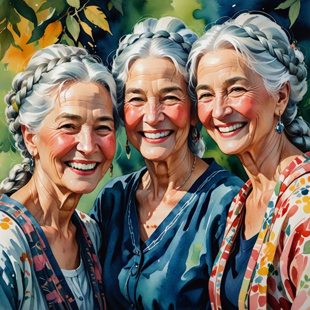 Mature Ladies Supporting Each Other in Vibrant Gouache Epic