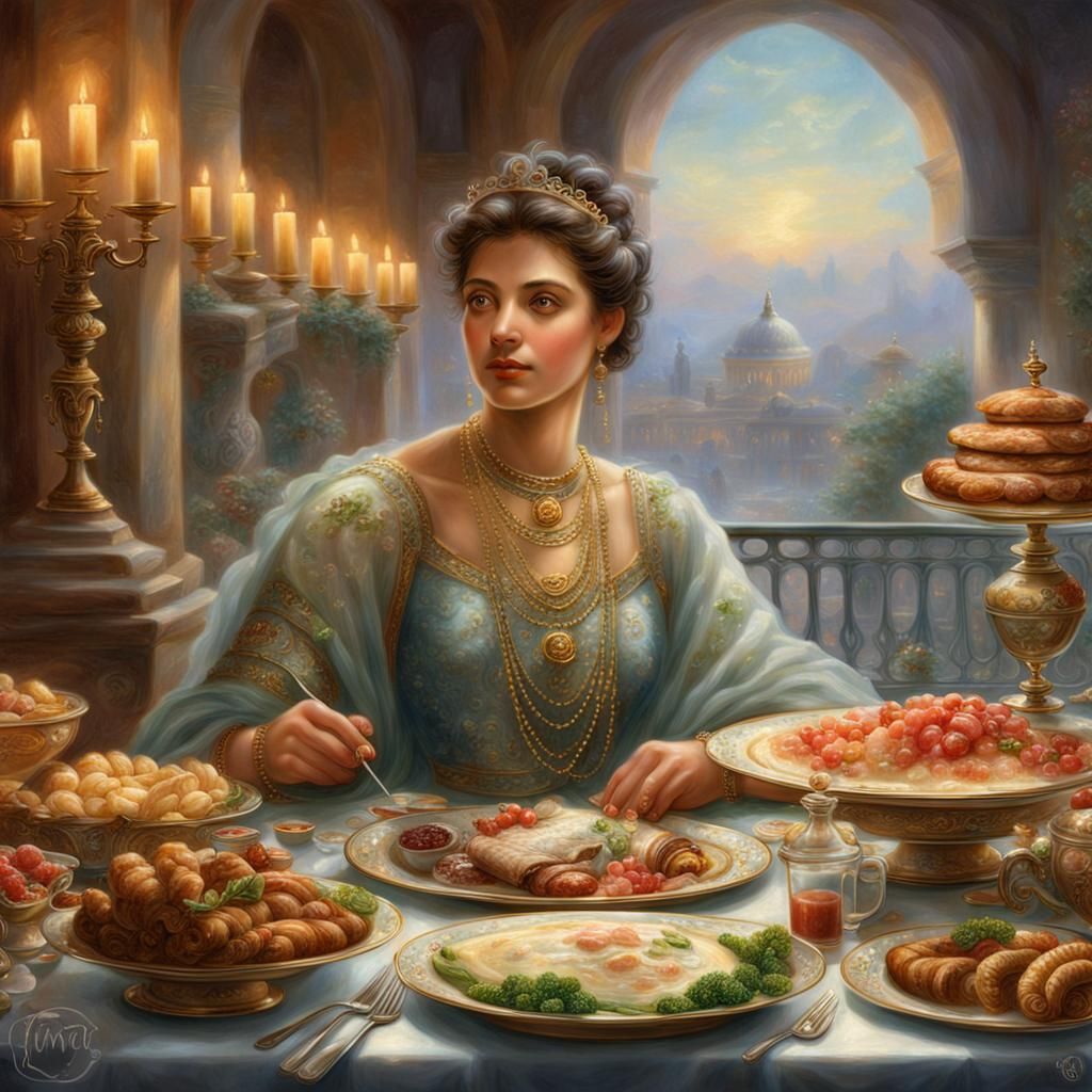 Edesia: Roman Goddess at Decadent Banquet