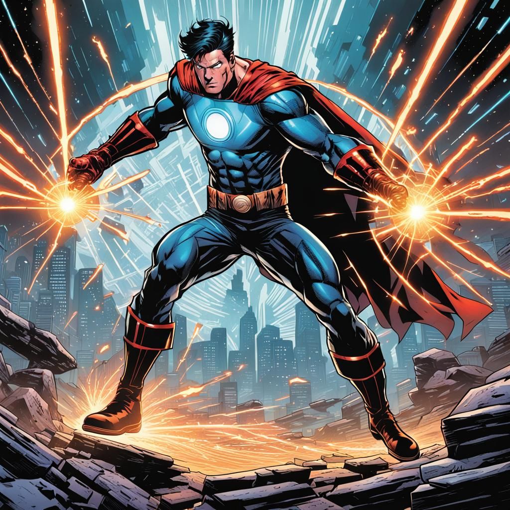 Male Superhero Shooting Lasers: Comic Book Art