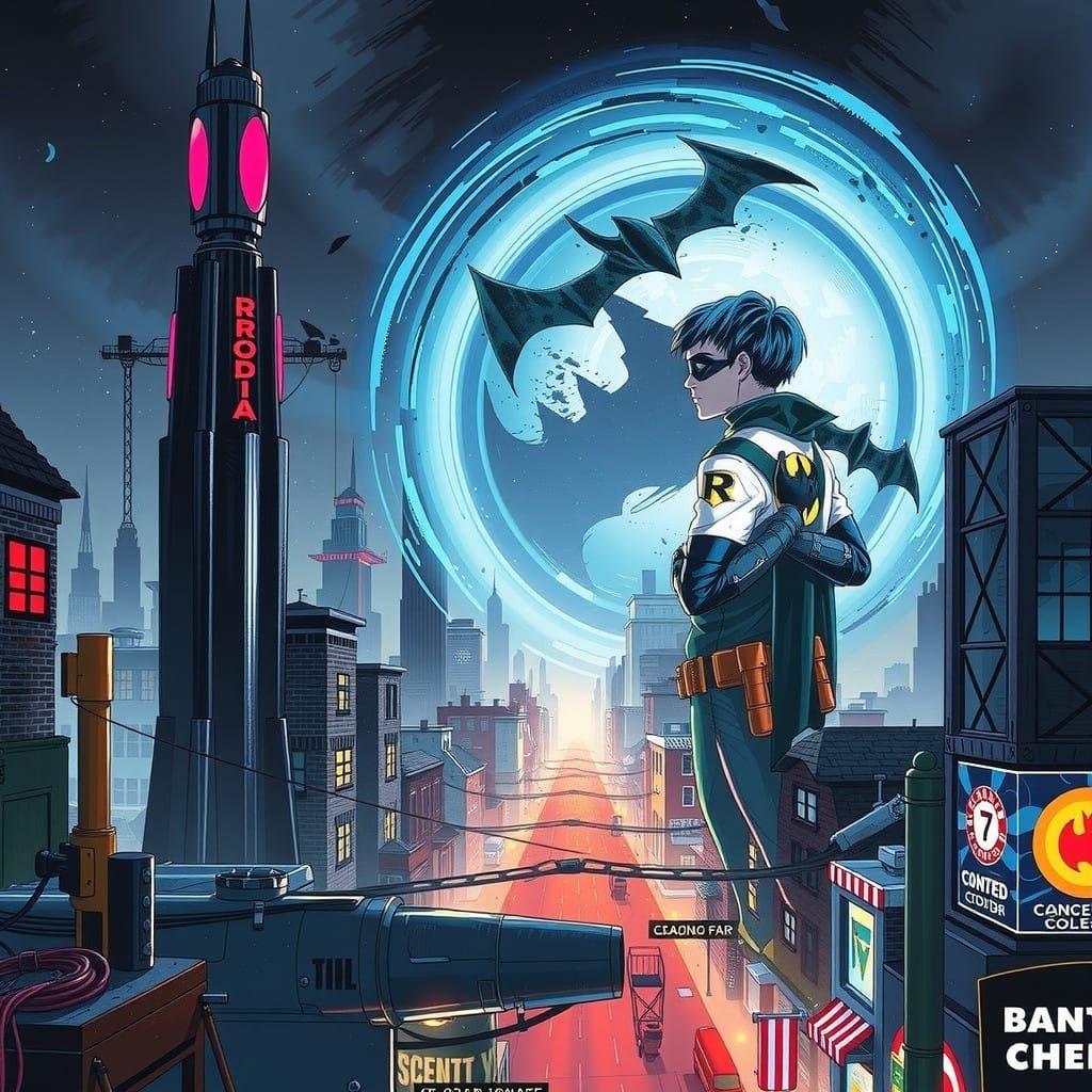 Robin Stands Watch in Gotham City Streets