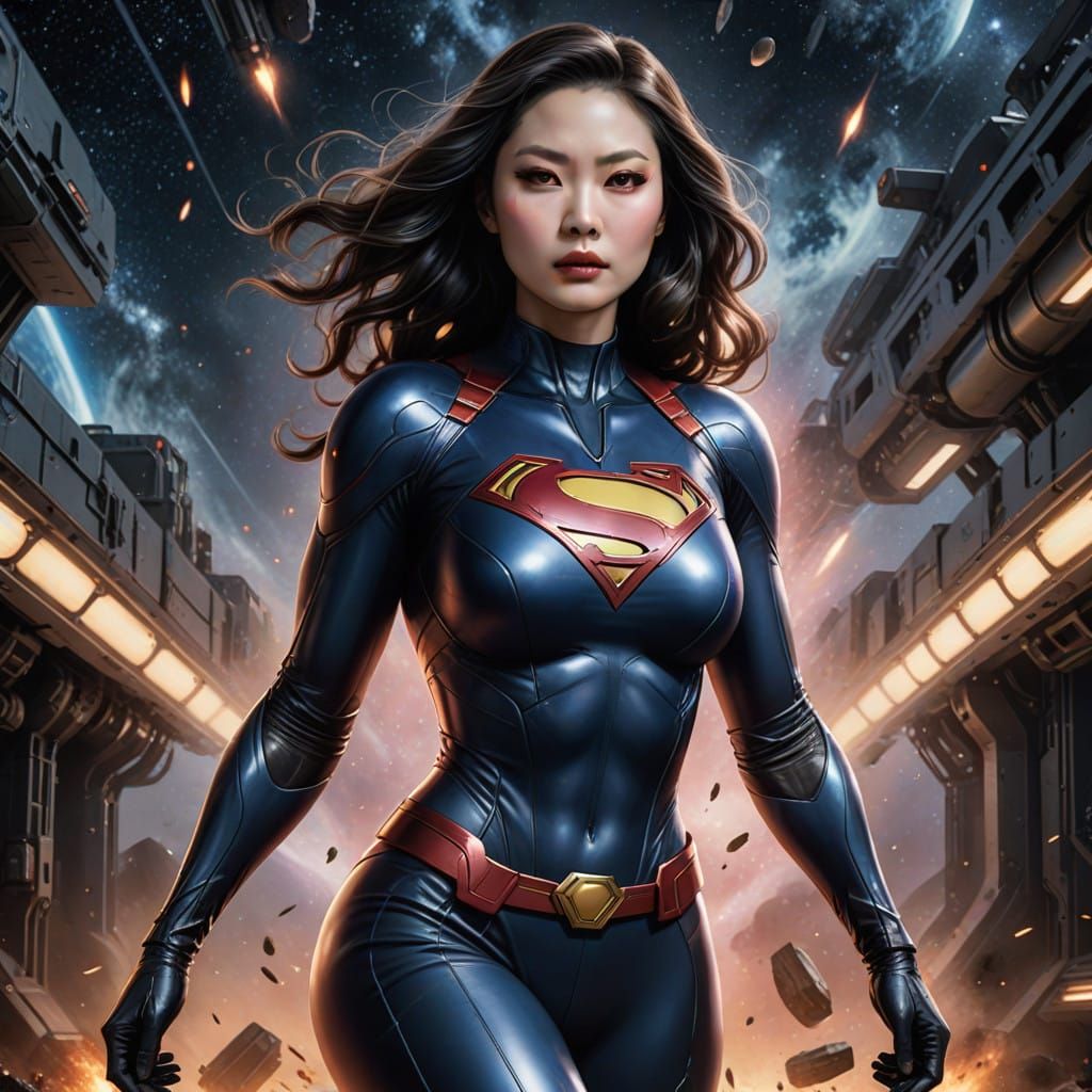 Seductive Superwoman in Cosmic Flight