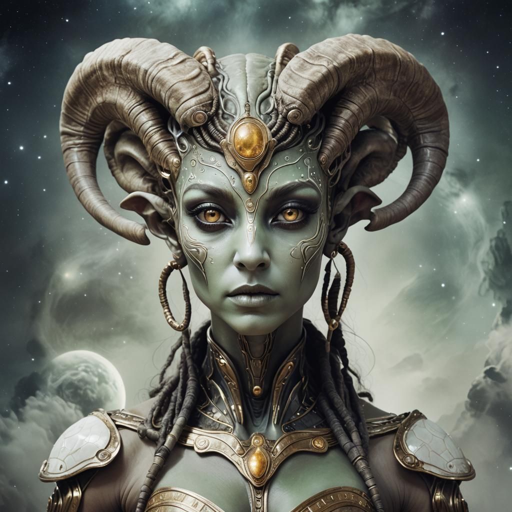 Stunning Alien Woman as Aries Zodiac Sign