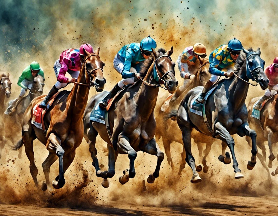 Giraffe Race in Gouache and Watercolor Style