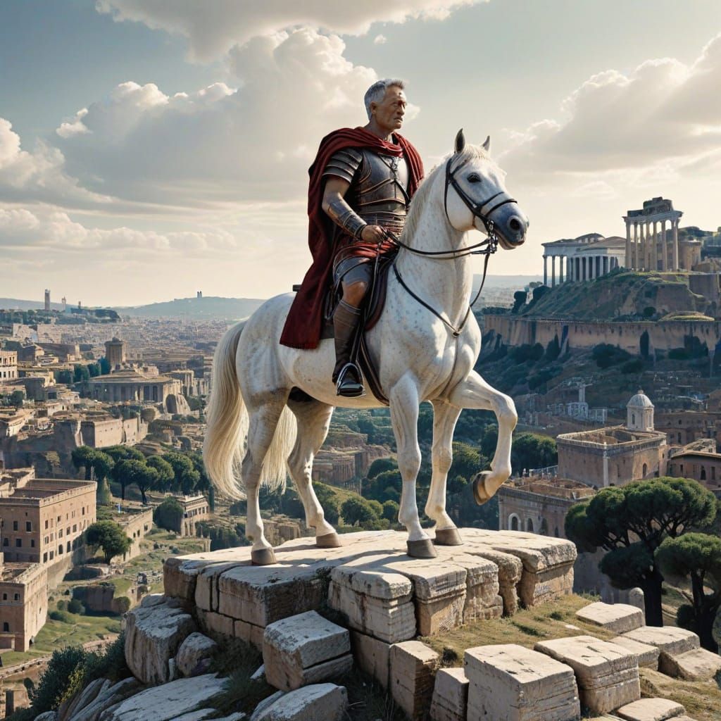 Julius Caesar on Horseback Overlooking Imperial Rome