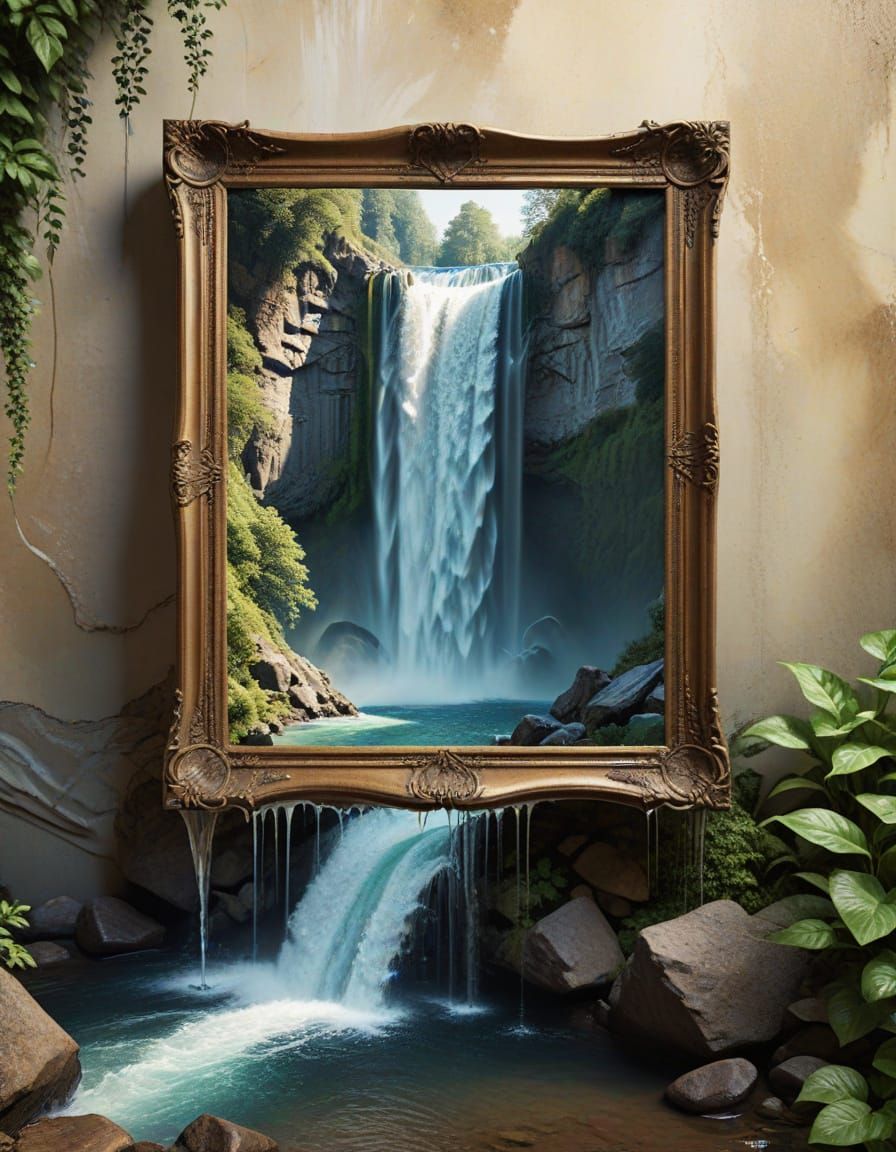 Epic Waterfall Scene in Shattered Frame