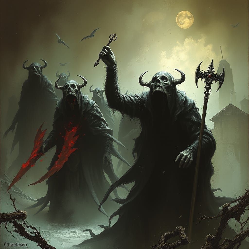 Dark Medieval Plague Scene in Horror Art Style