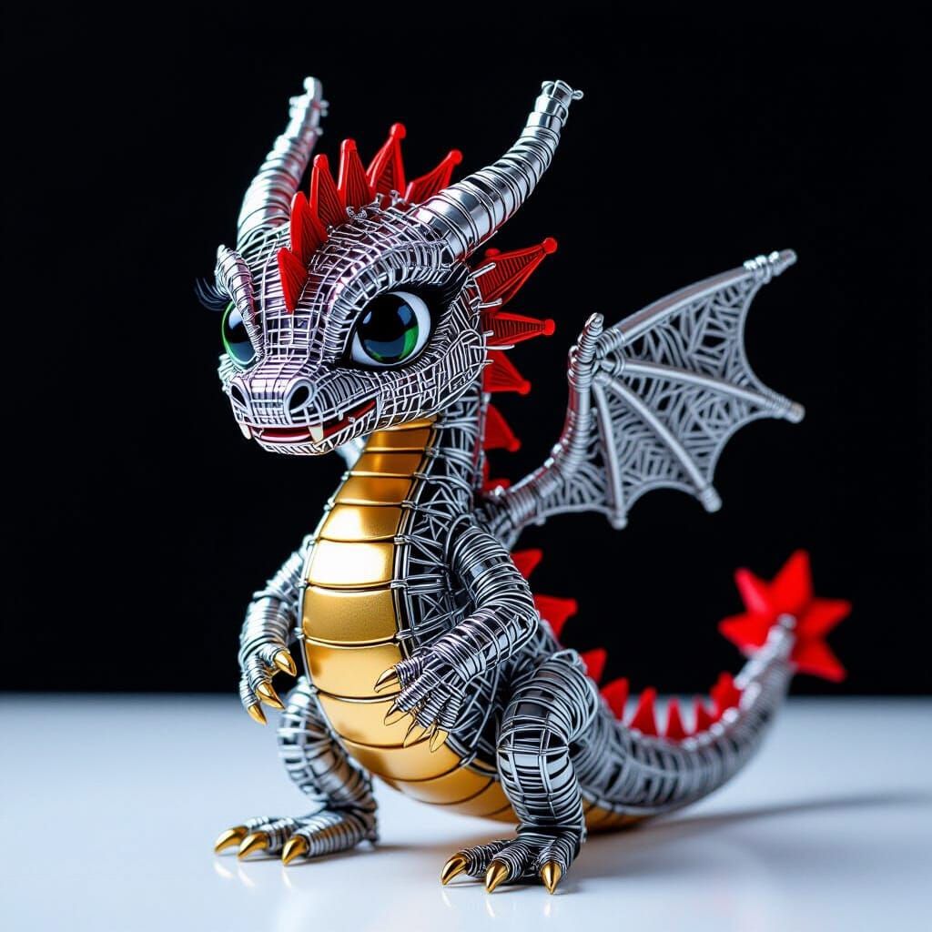 Cute Chibi Wire Dragon in Studio Lighting