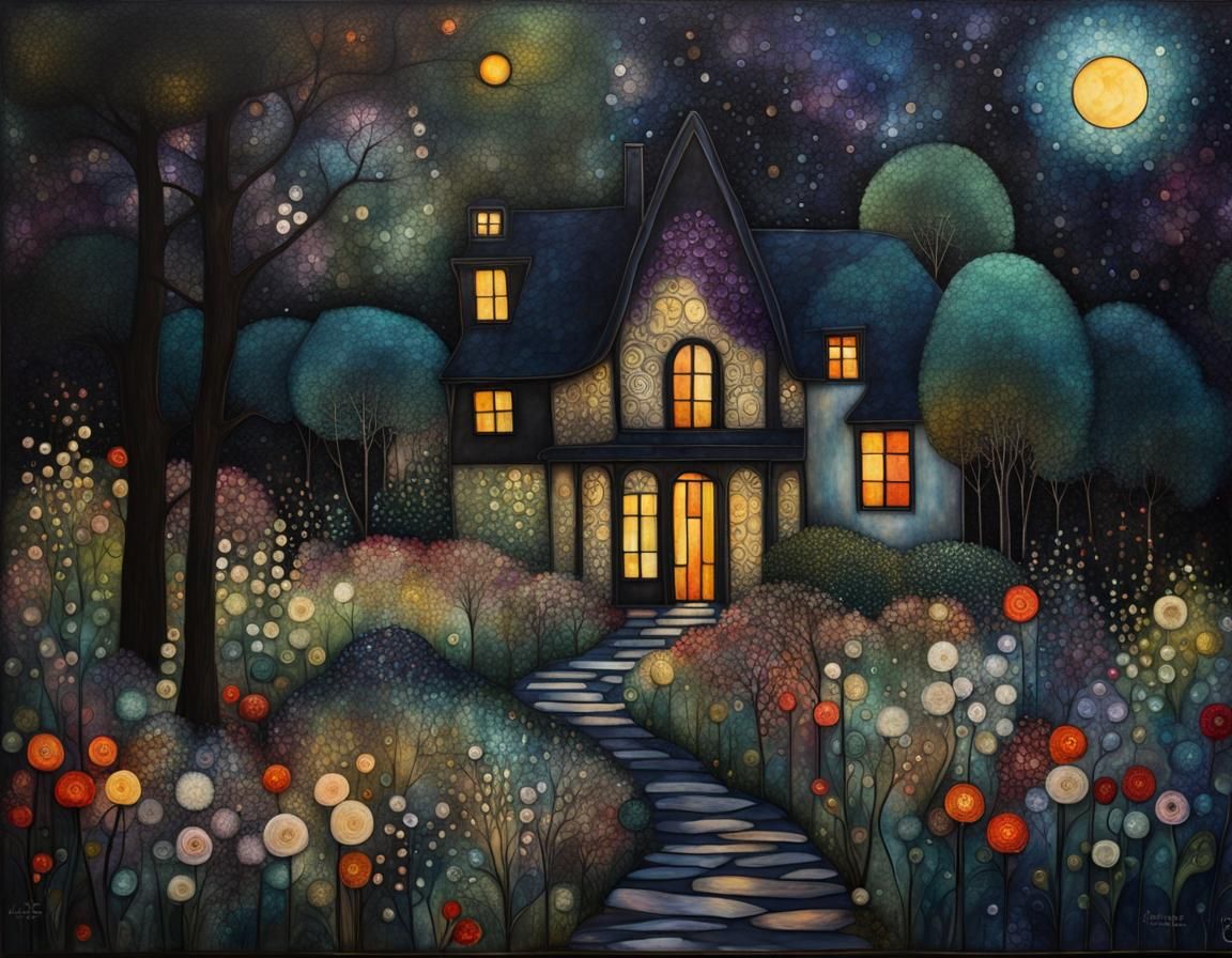 Klimt Inspired Magical Nighttime Garden