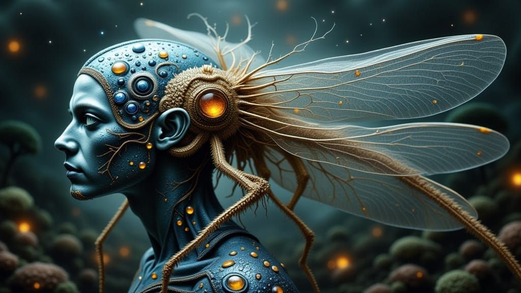 Dragonfly Man Portrait in Zebra-Punk Style