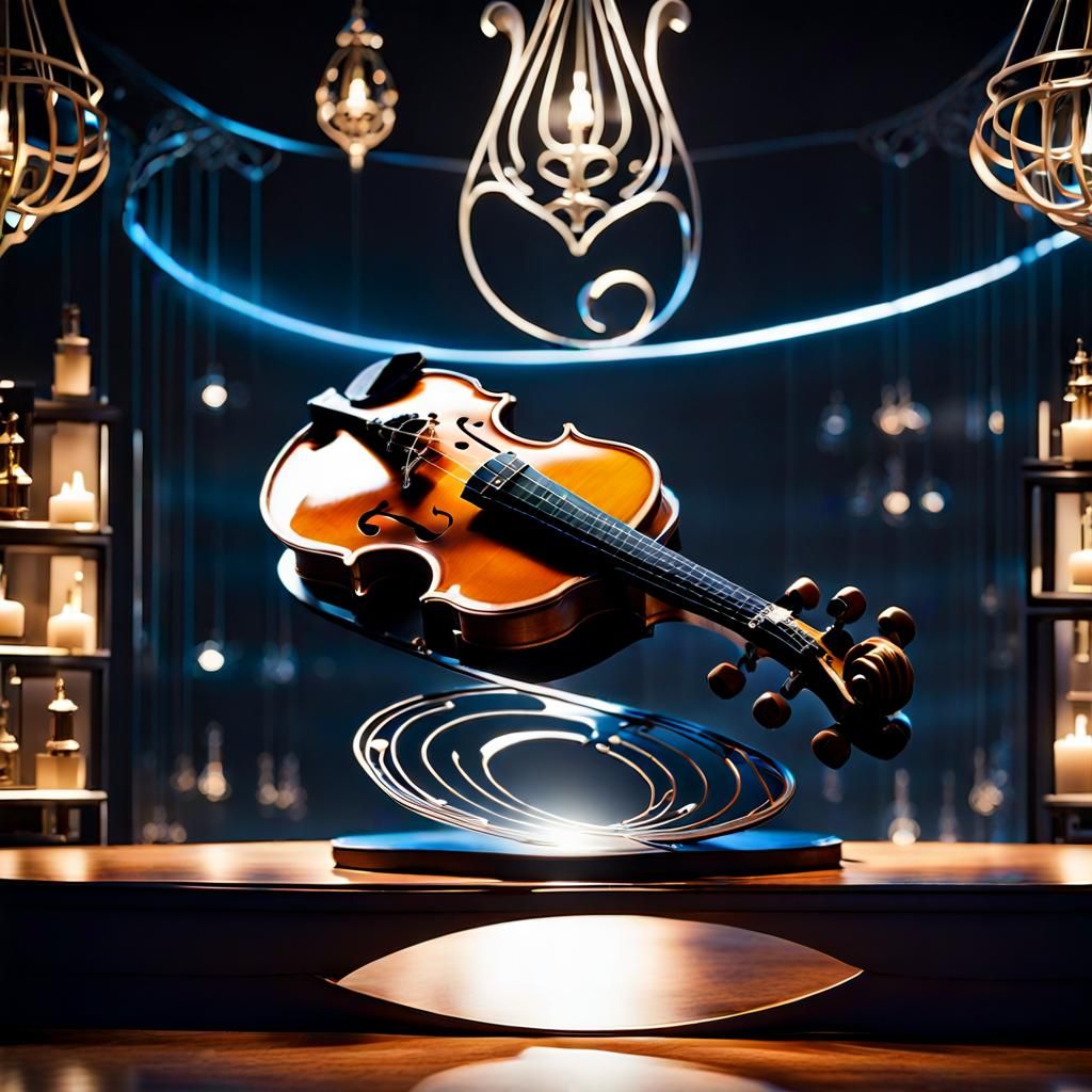 Violin in Dark Nightcafe With Purple Vortex