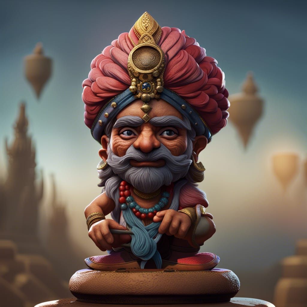 Indian Bobblehead with Turban: Detailed Matte Painting