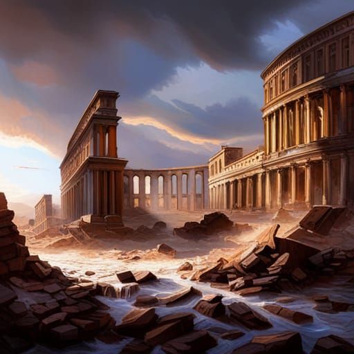 Mud Avalanche Devastates Ancient Rome: Cinematic Oil Paintin...