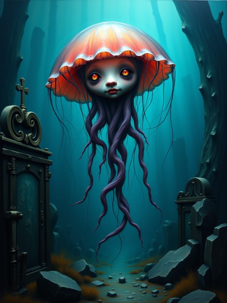 Ethereal Bioluminescent Jellyfish in a Steampunk Underwater ...