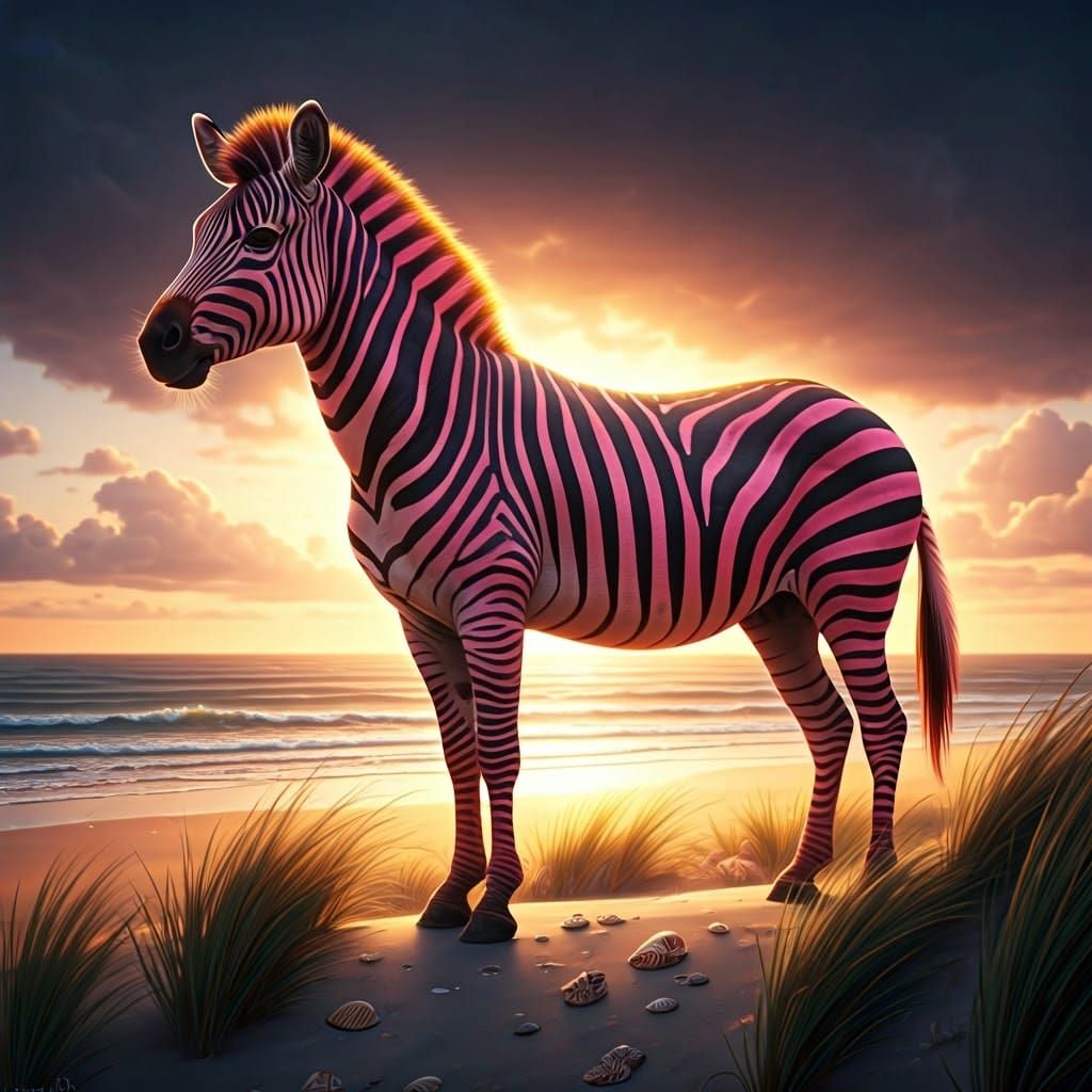 Pink Striped Zebra on Fantasy Beach