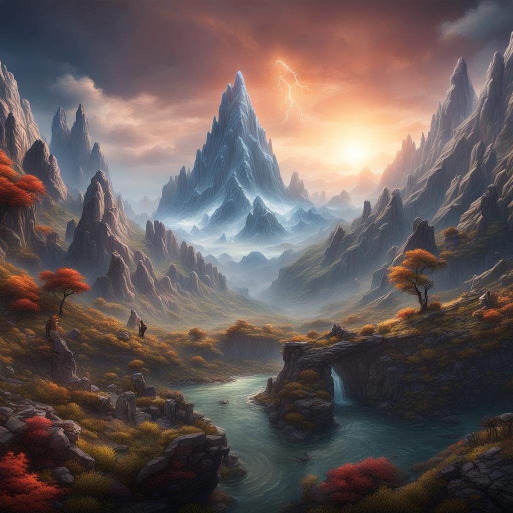 Nature Creatures Praying on Shining Mountains