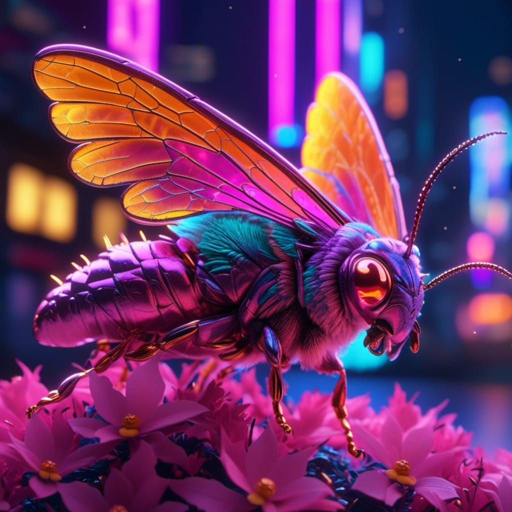 Rosy Maple Moth in Synthwave Neon Retro Style