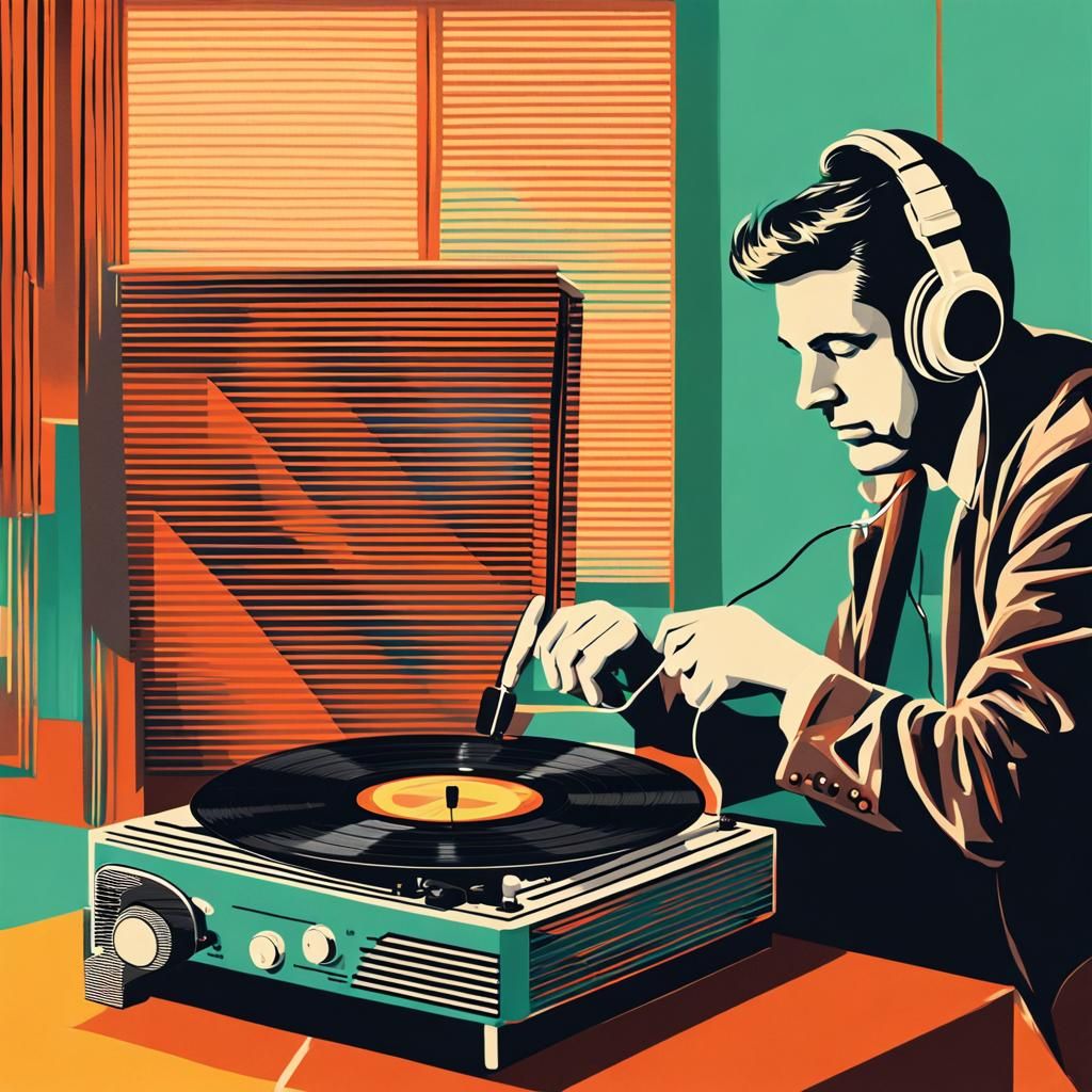 Man Listening to Vinyl in 1950s Modern House