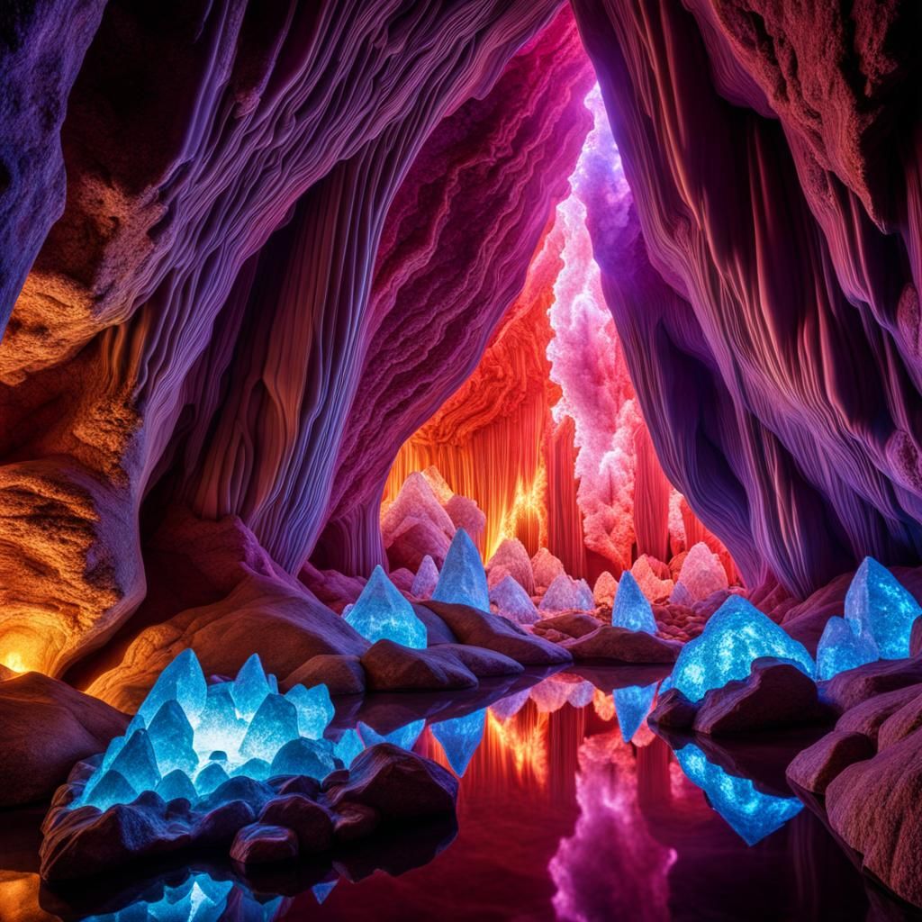 Luminous Crystal Cave with Sparkling Geodes