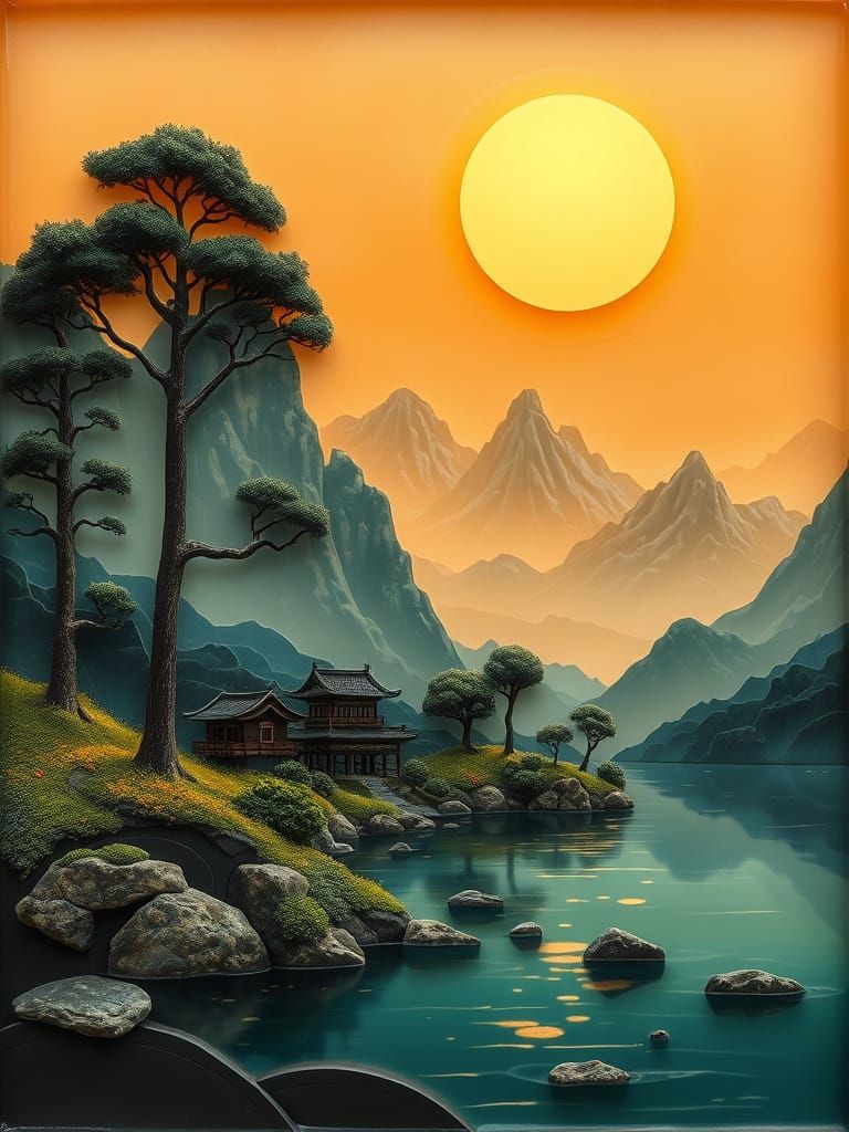 Cloisonné Landscape Set in Resin