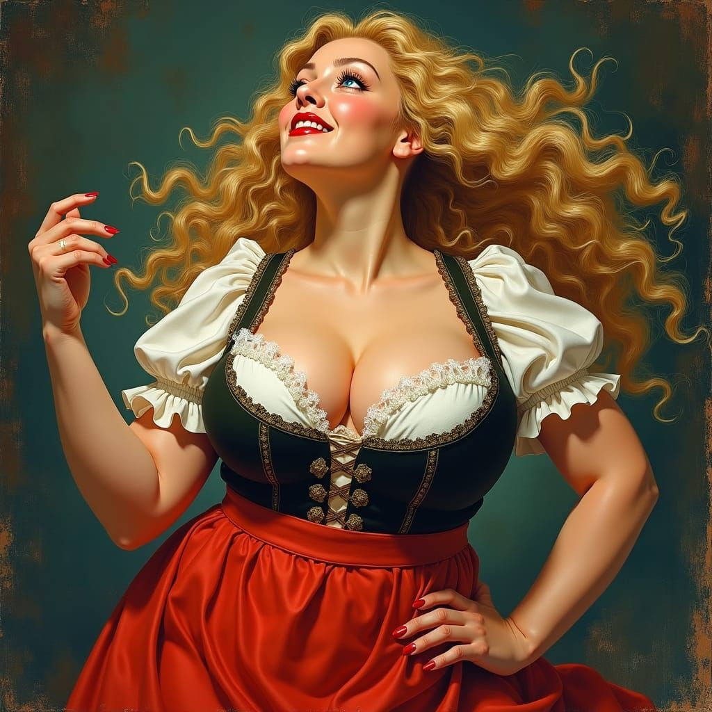 Voluptuous Barmaid Dancing, German Expressionist Style