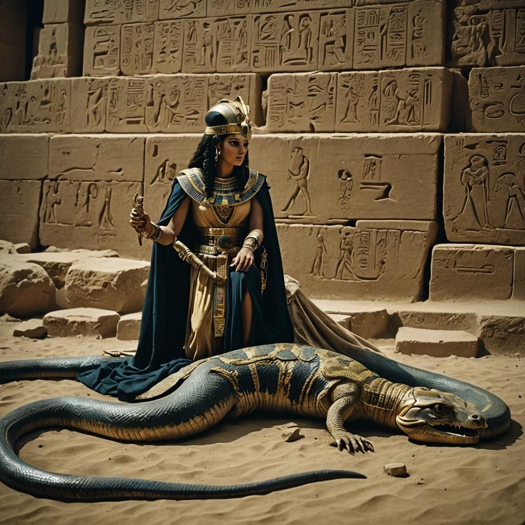 Cleopatra's Dramatic Death Scene: Cinematic Film Still
