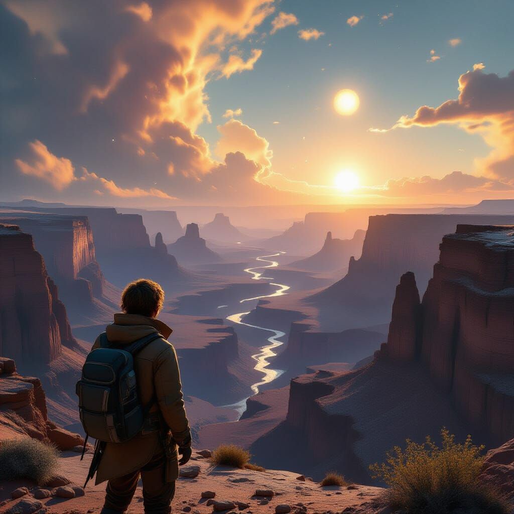 Alien Canyon Vista with Twin Suns