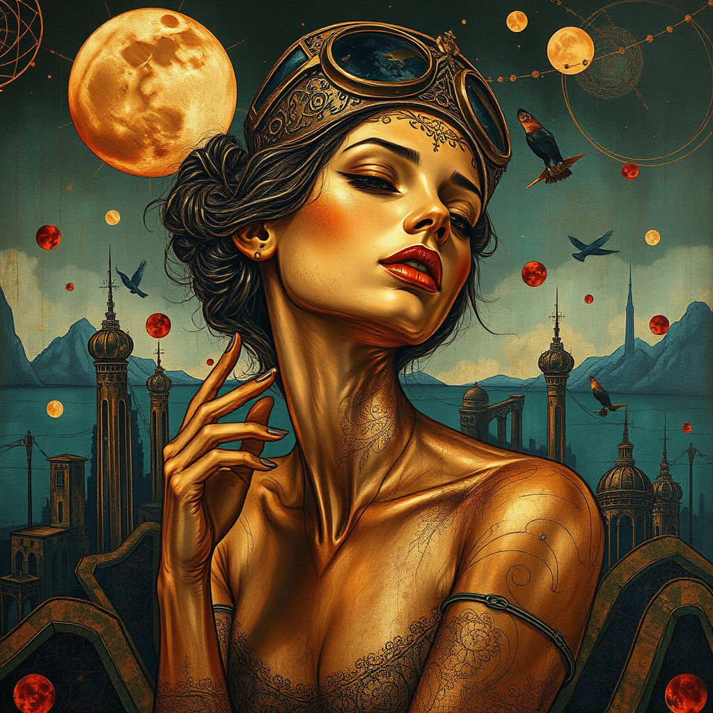 Copper Beauty's Dreamscape in Art Nouveau Style